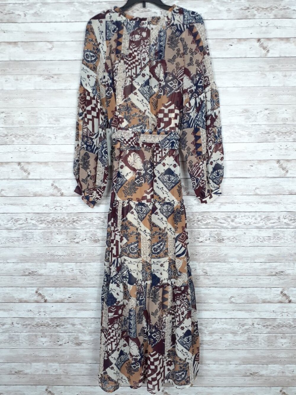 Soft Surroundings Womens Peasant Dress LP Lined Button Front Belt Patchwork 934A - Picture 5 of 8
